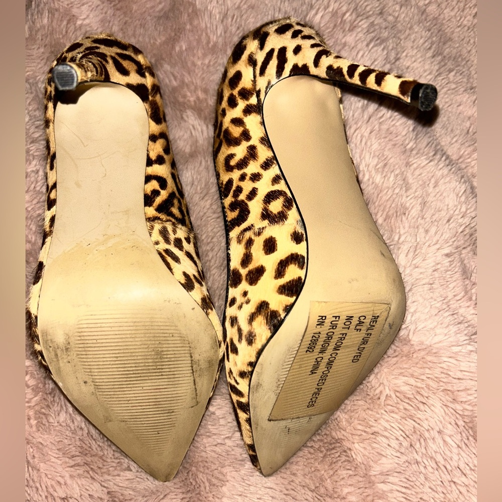 Steve Madden Daisie Leopard Print Leather Calf Fur Womens High Heels Size 7.5 - Picture 5 of 8